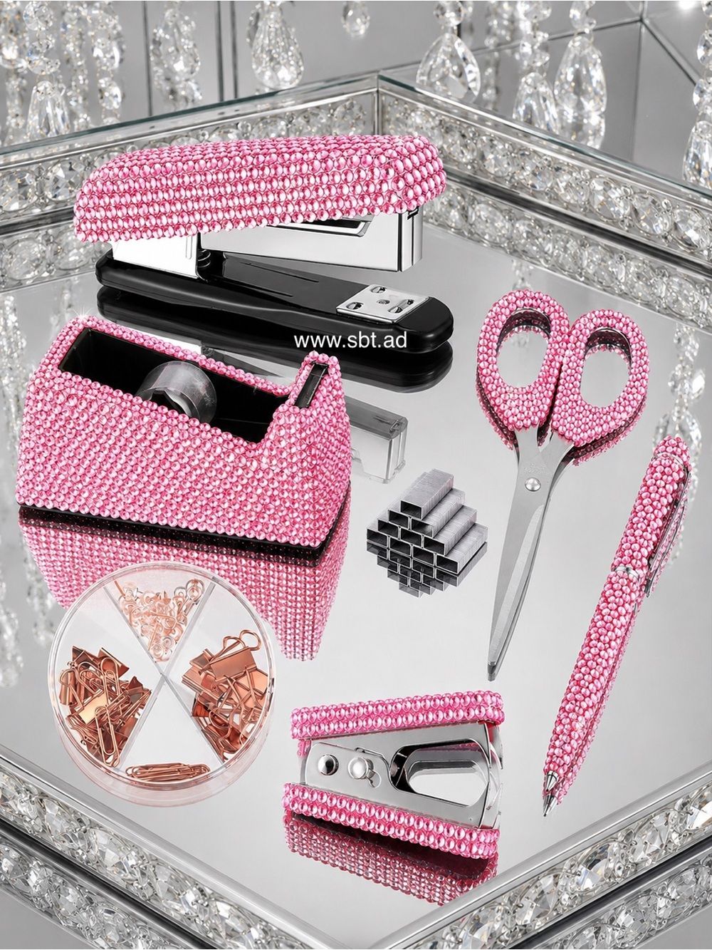 NEW Desk Accessories Set Sparkling Bling Crystal Rhinestones Pink, Black, Blue